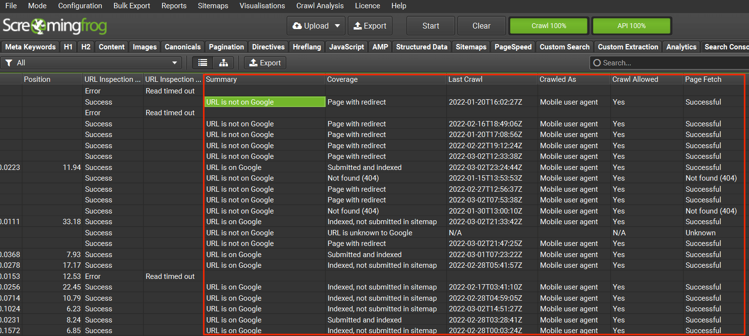 Screaming frog後台示意