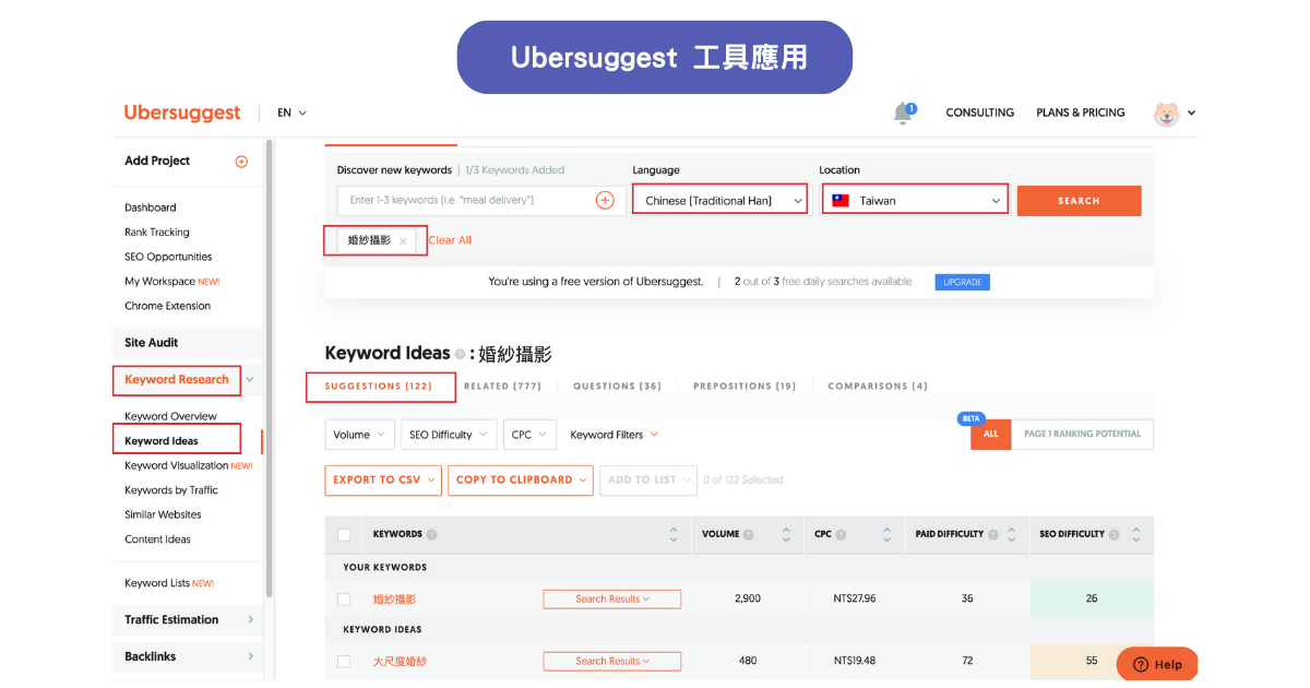 Ubersuggest 工具應用
