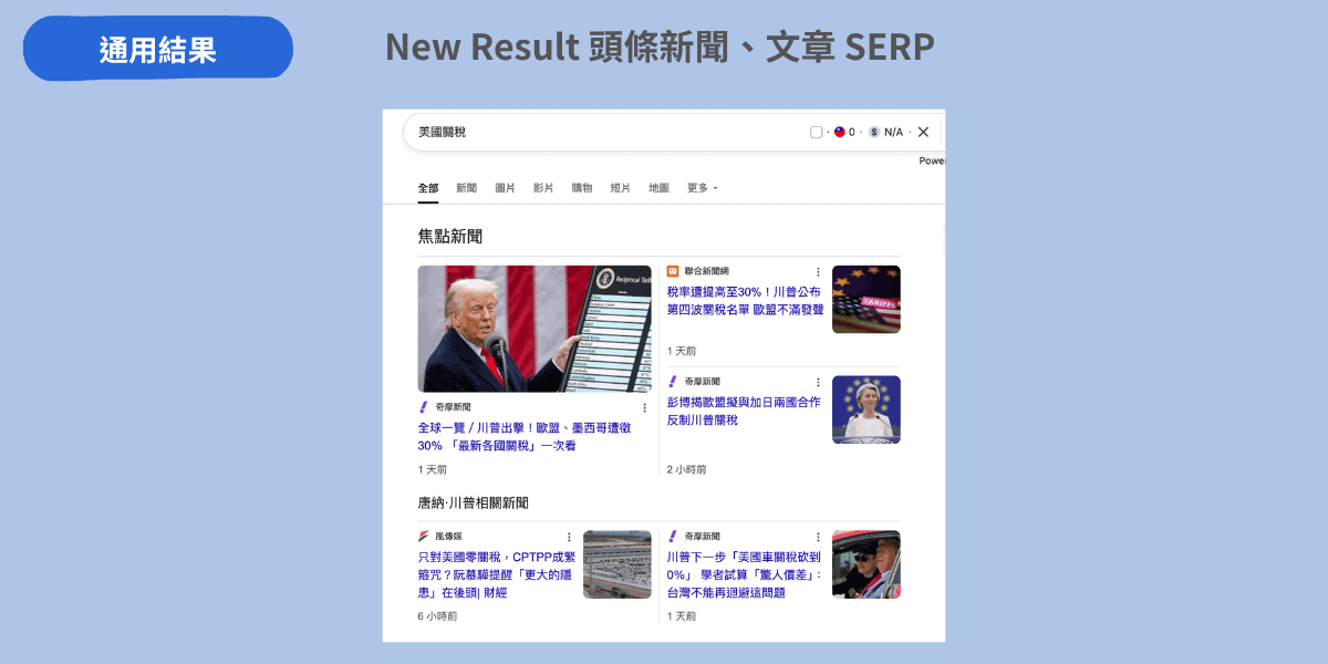 New Result 頭條新聞、文章 SERP