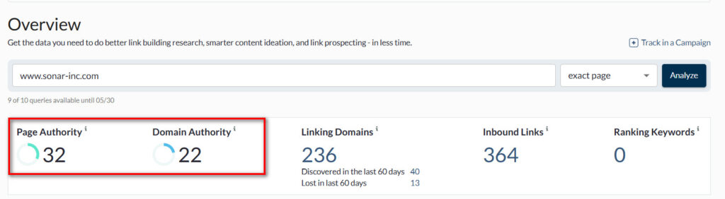 可以使用Open Site Explorer 的連結查詢工具查詢網站權威度的相關數據